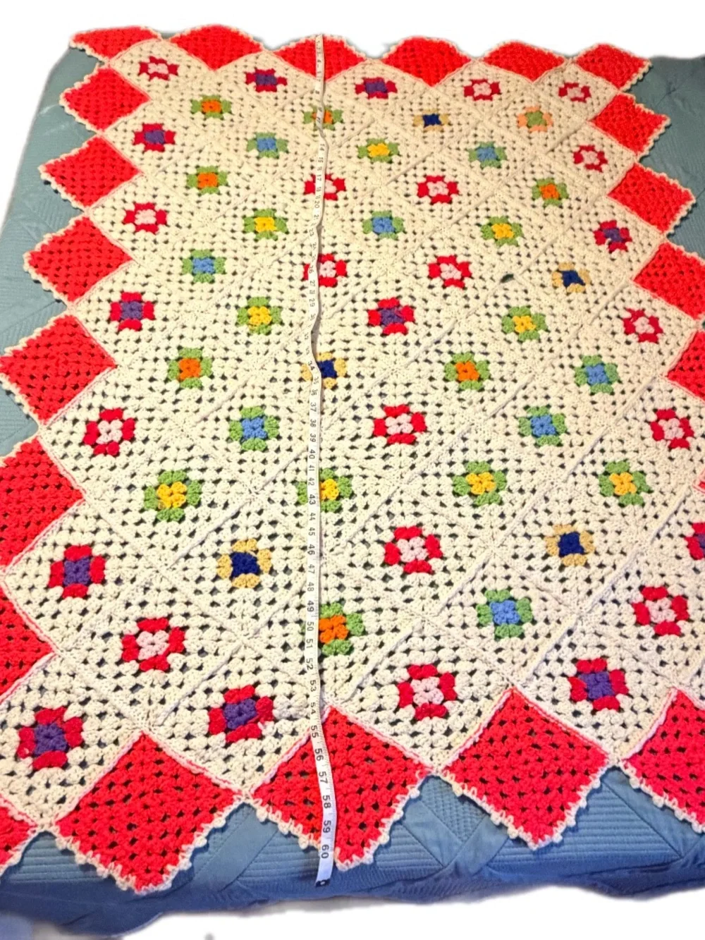 IHandmade Crochet Granny Square Afghan Blanket - Cottagecore Throw 60x45 Vintage